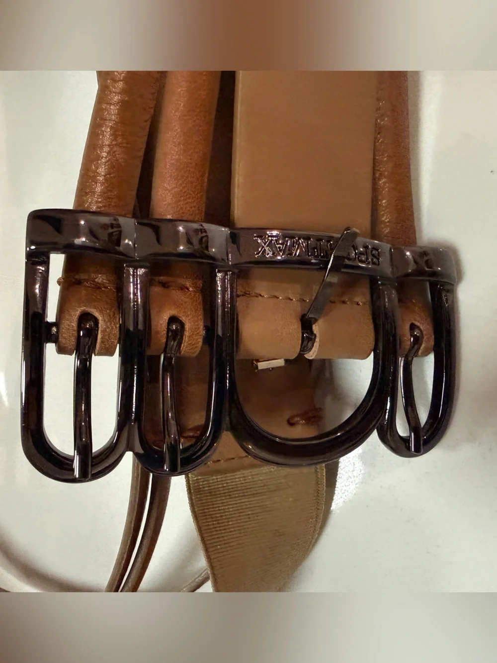 SPORTMAX Max Mara Cognac Leather Multi-Strap Quad Buckle Waist Belt M NWOT